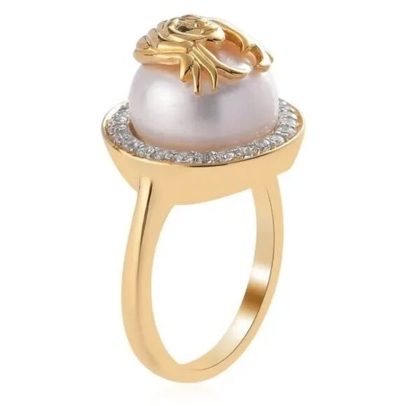 Freshwater Pearl and Simulated Diamond Virgo Zodiac Ring in 18K YG Plated Size 6 - Picture 3 of 6
